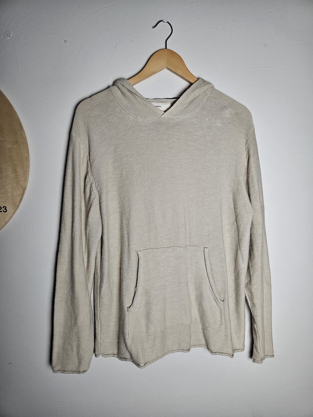 Men's Beige Hooded Pullover Sweater